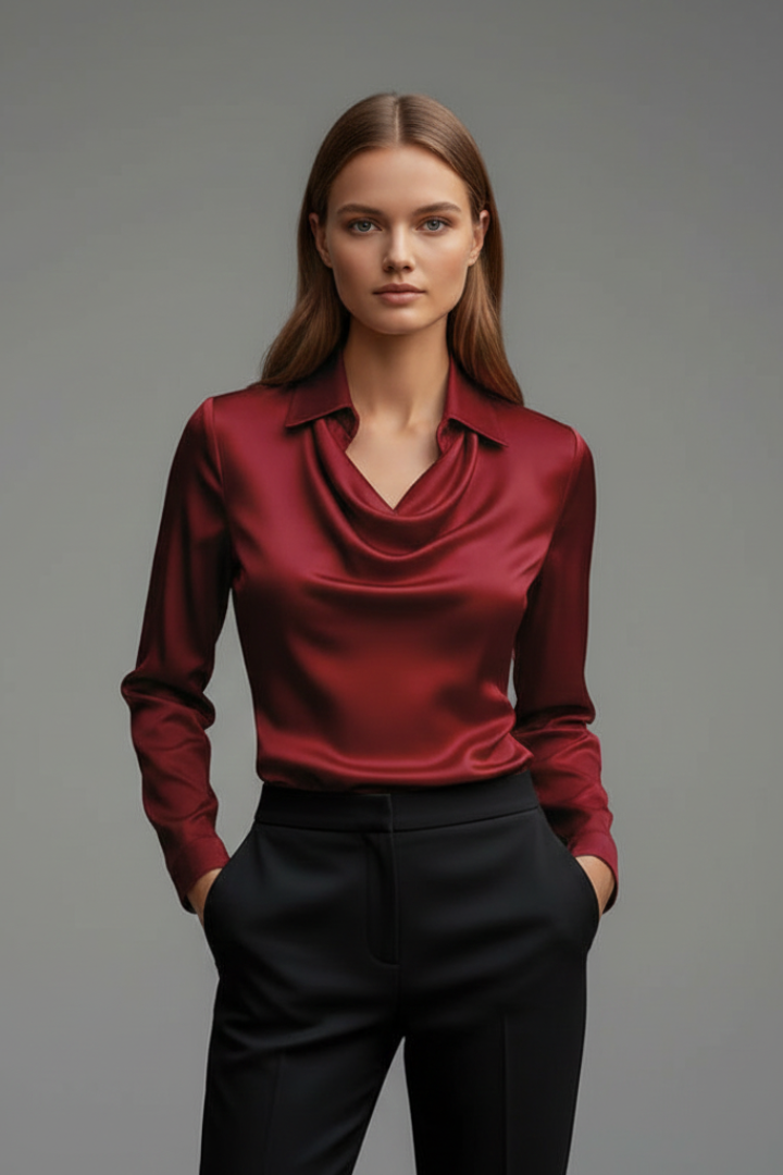 Marissa | Women's Draped Collar Long-Sleeve Blouse