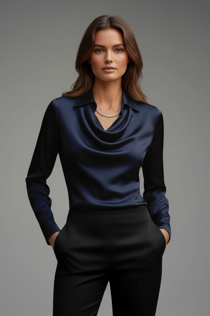 Marissa | Women's Draped Collar Long-Sleeve Blouse