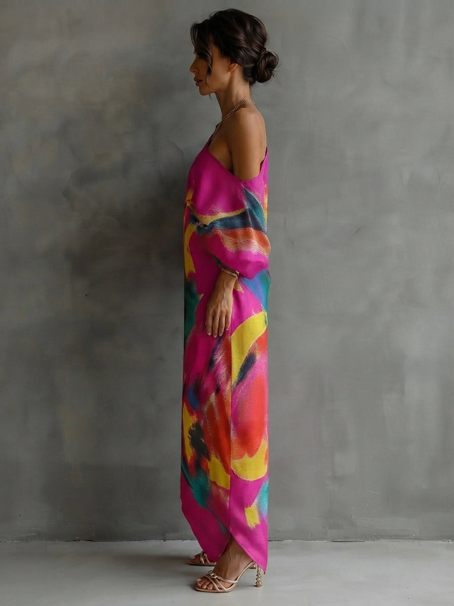Marivana | Women's Abstract Print One-Shoulder Maxi Dress