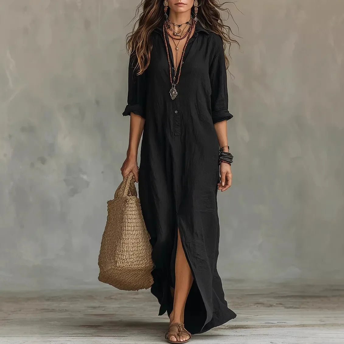 Marlene | Women’s Maxi Shirt Dress with Button Placket