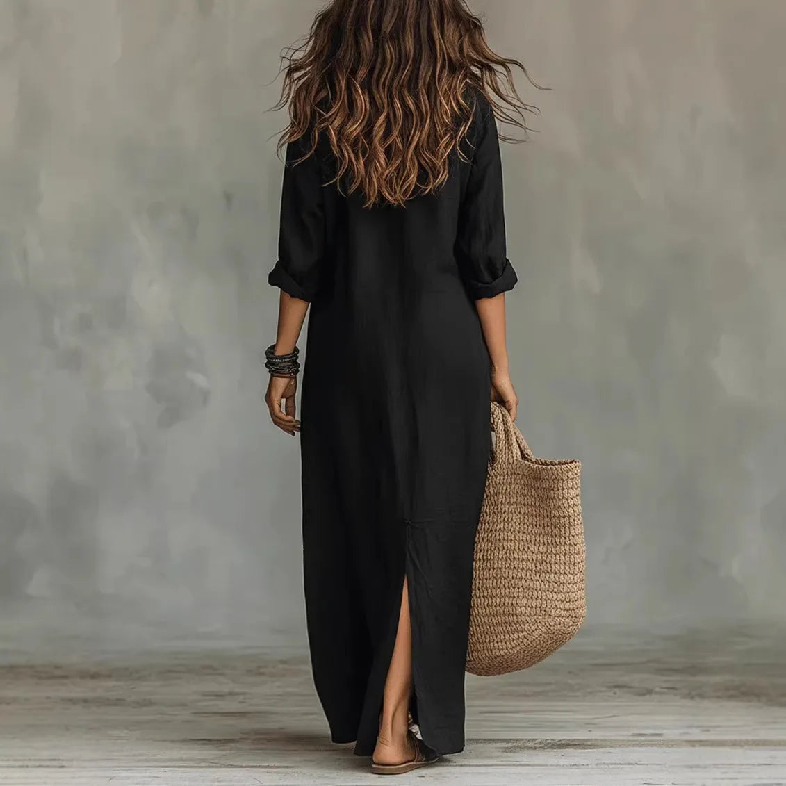Marlene | Women’s Maxi Shirt Dress with Button Placket