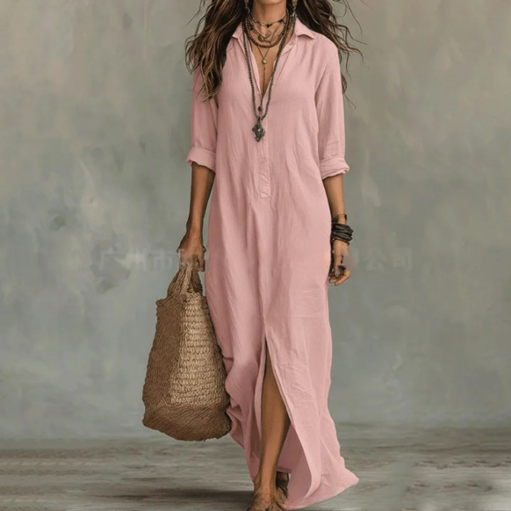 Marlene | Women’s Maxi Shirt Dress with Button Placket