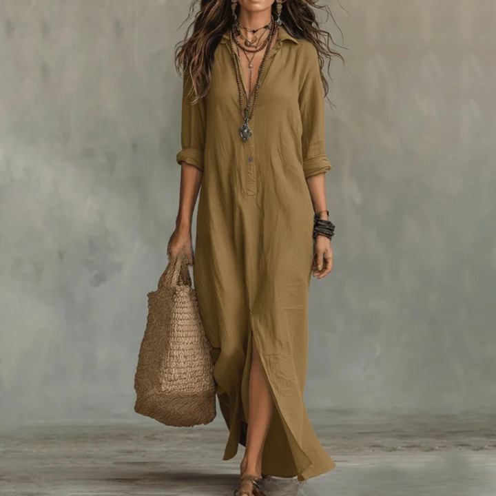 Marlene | Women’s Maxi Shirt Dress with Button Placket