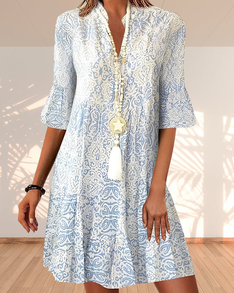 Martha | Women’s Paisley Print Midi Dress with Three-Quarter Sleeves
