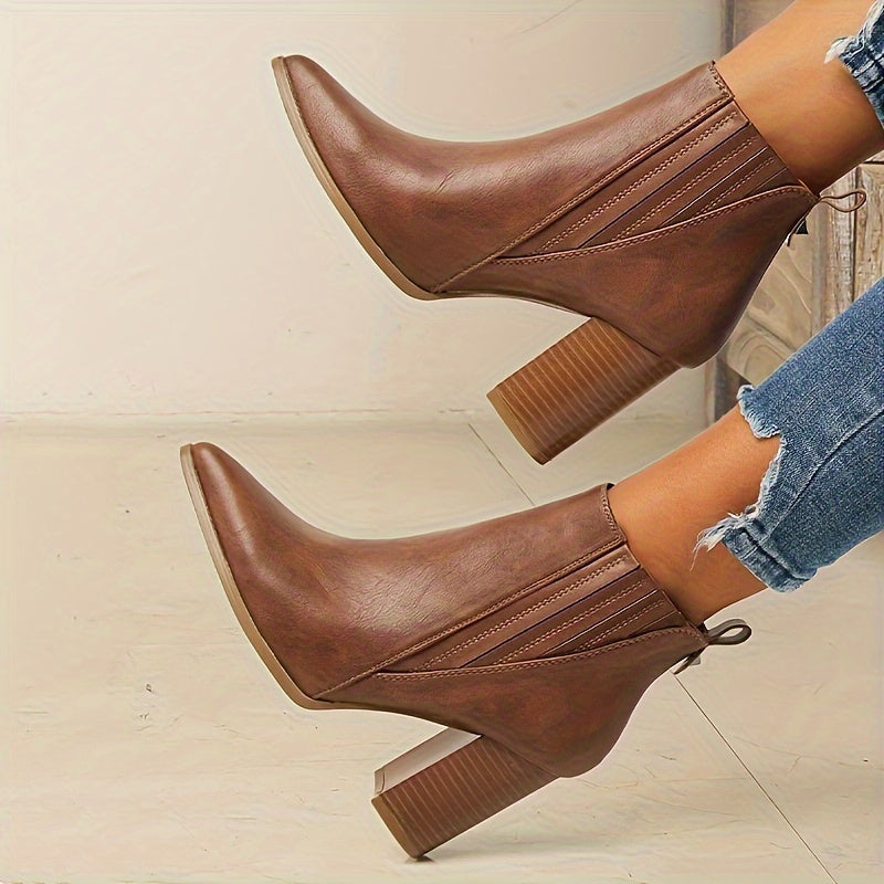 Marvessa | Women's Pointed-Toe Ankle Boots with Block Heel