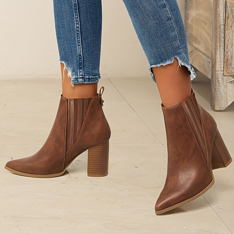 Marvessa | Women's Pointed-Toe Ankle Boots with Block Heel