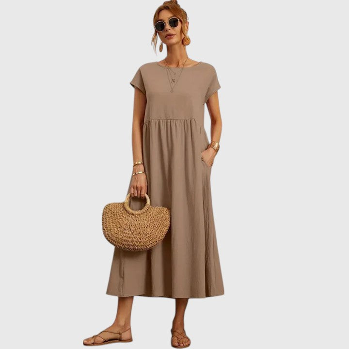 Matilda | Women's Casual Midi Dress with Short Sleeves and Pockets