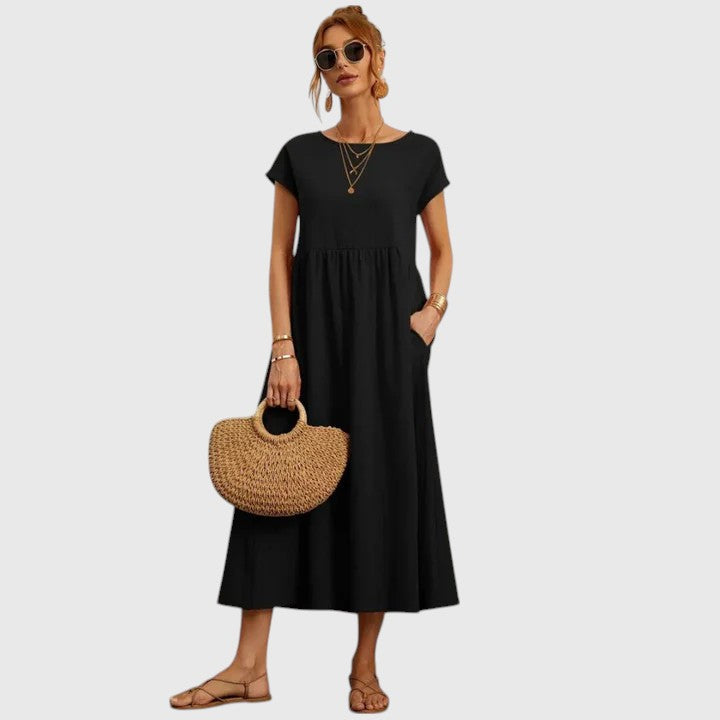 Matilda | Women's Casual Midi Dress with Short Sleeves and Pockets