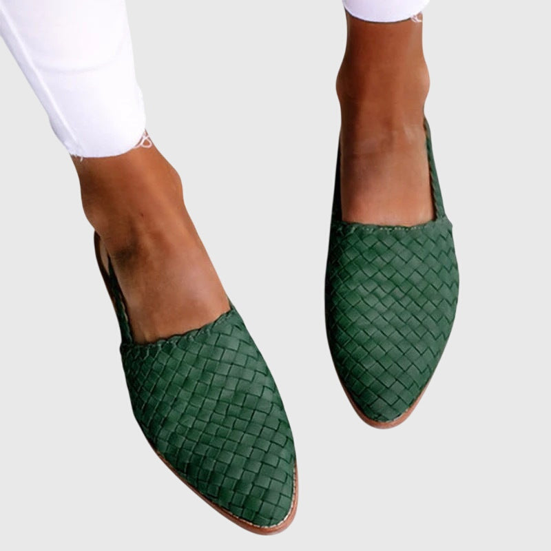 Mavis | Women’s Woven Slingback Flats with Buckle Strap