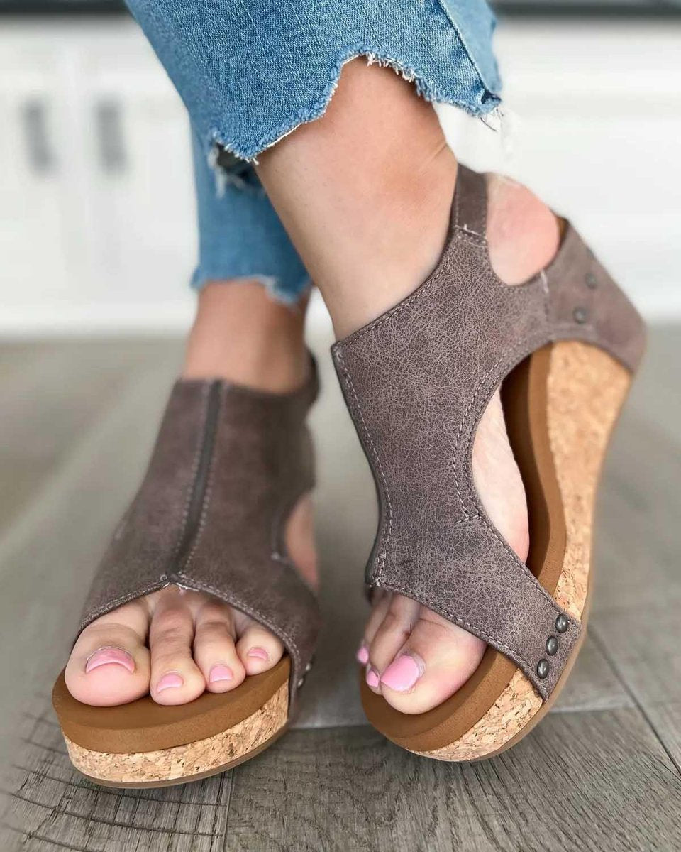 Mavis | Women’s Strappy Wedge Sandals with Cork-Effect Platform