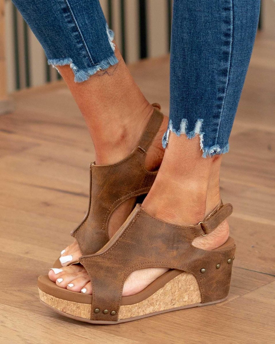 Mavis | Women’s Strappy Wedge Sandals with Cork-Effect Platform