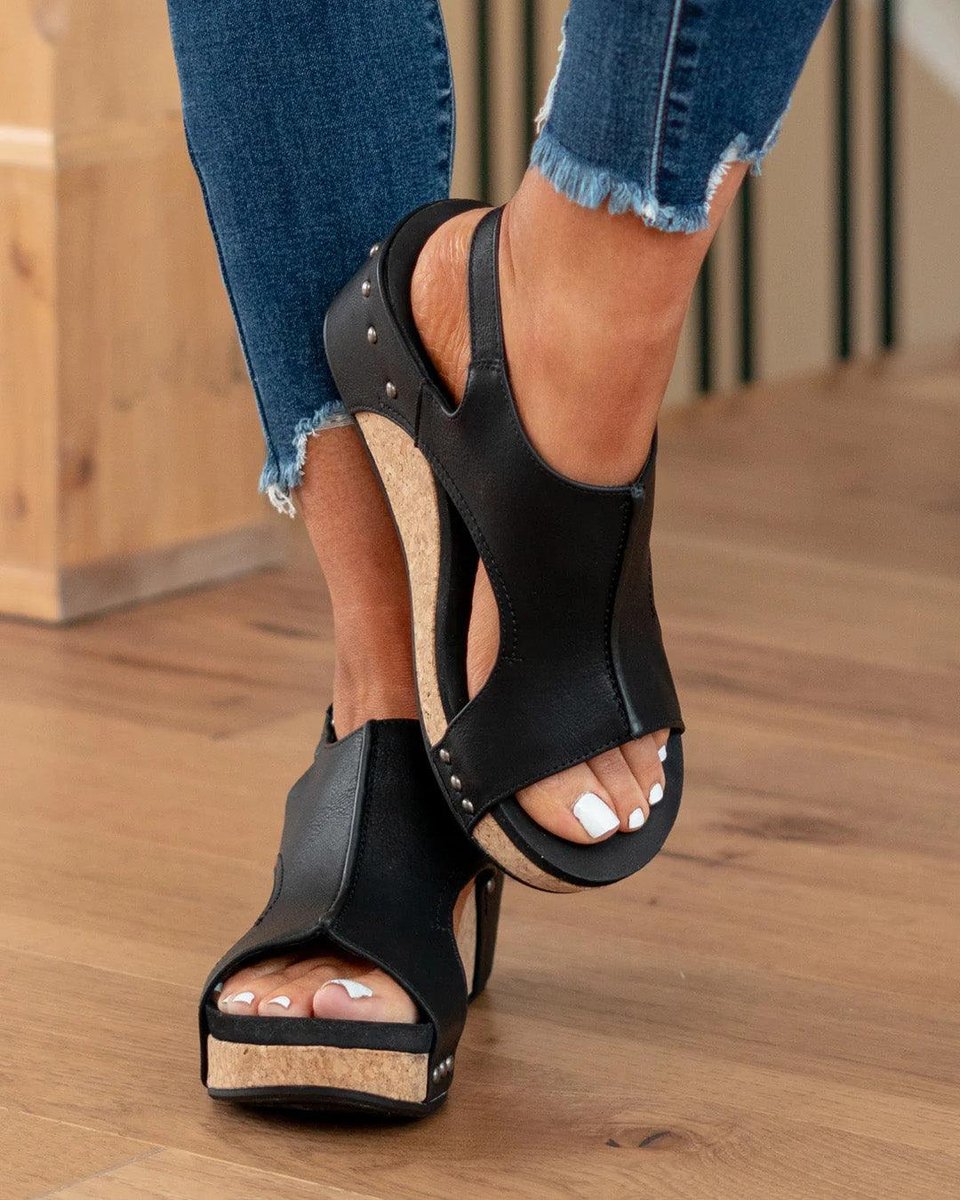 Mavis | Women’s Strappy Wedge Sandals with Cork-Effect Platform