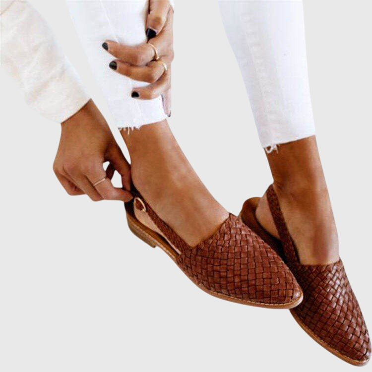 Mavis | Women’s Woven Slingback Flats with Buckle Strap