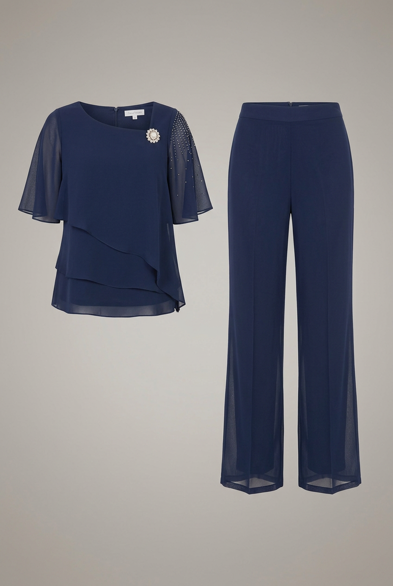 Melanie | Women's Two-Piece Layered Top and Straight-Leg Trousers Set
