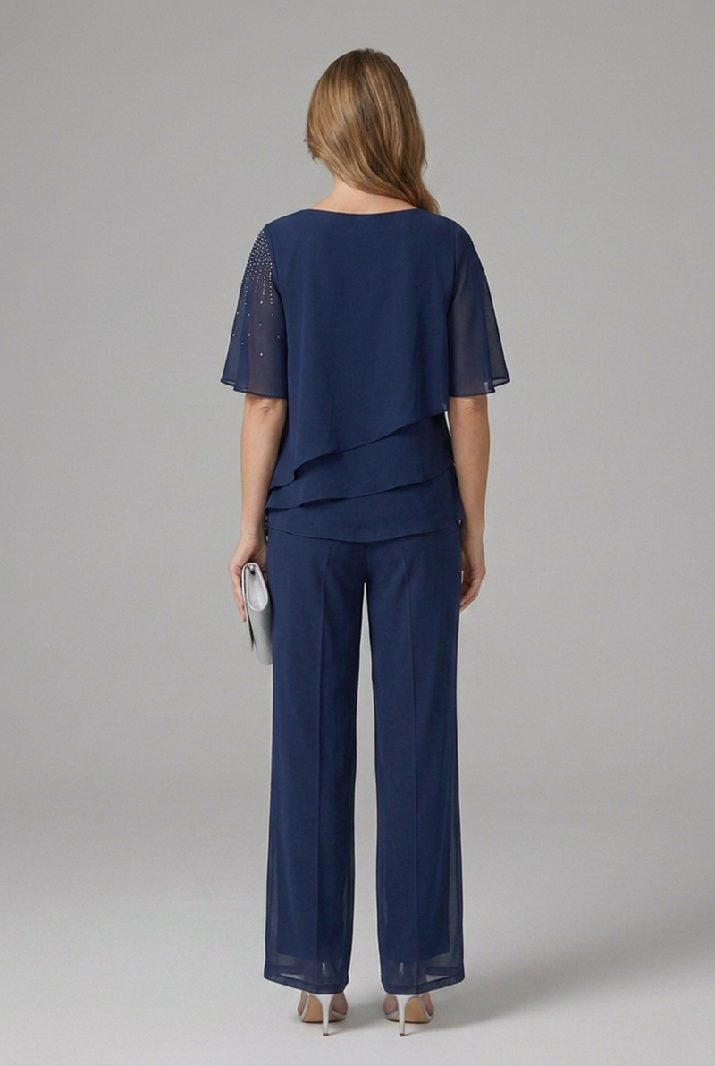 Melanie | Women's Two-Piece Layered Top and Straight-Leg Trousers Set