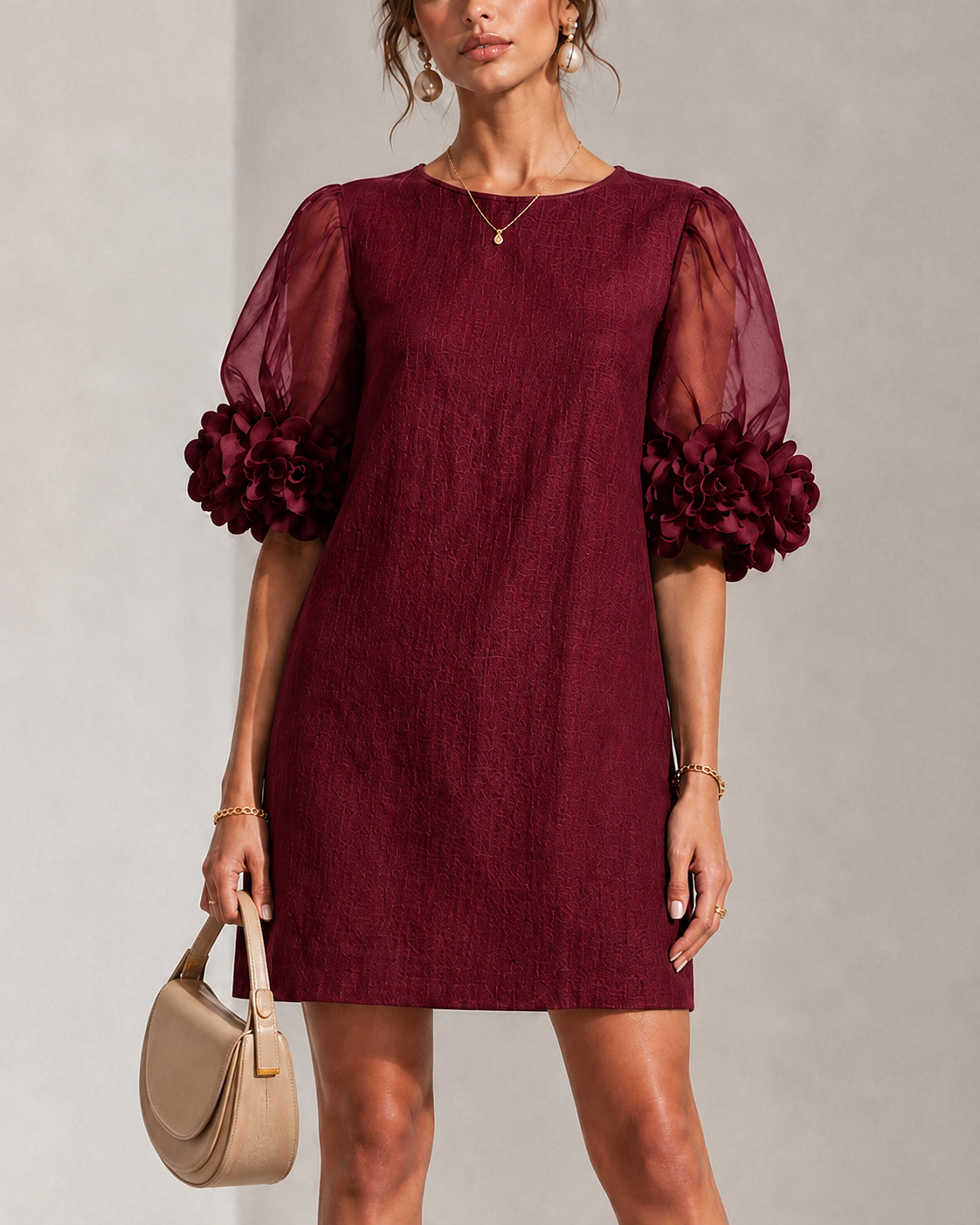 Meredith | Women's Puff Sleeve Floral Cuff Mini Dress