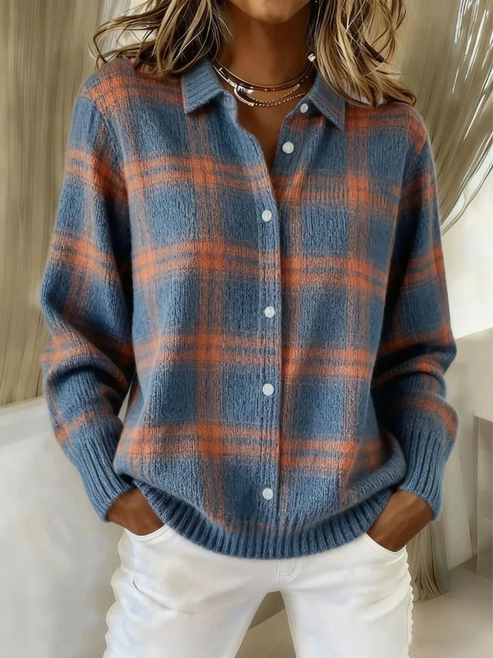 Mireille | Women's Plaid Button-Front Collared Cardigan