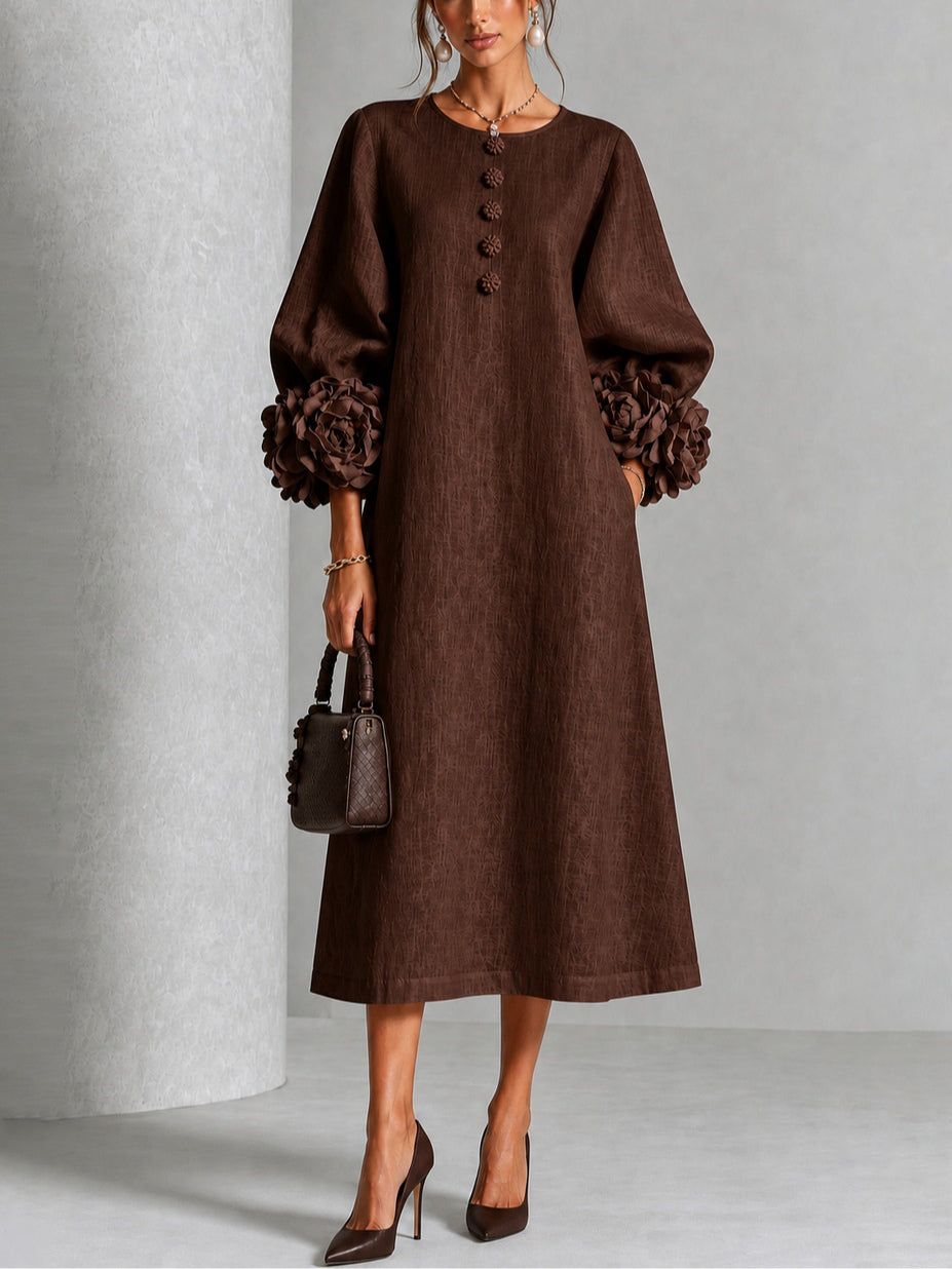 Miriam | Women's Rosette Cuff Button-Front Midi Dress