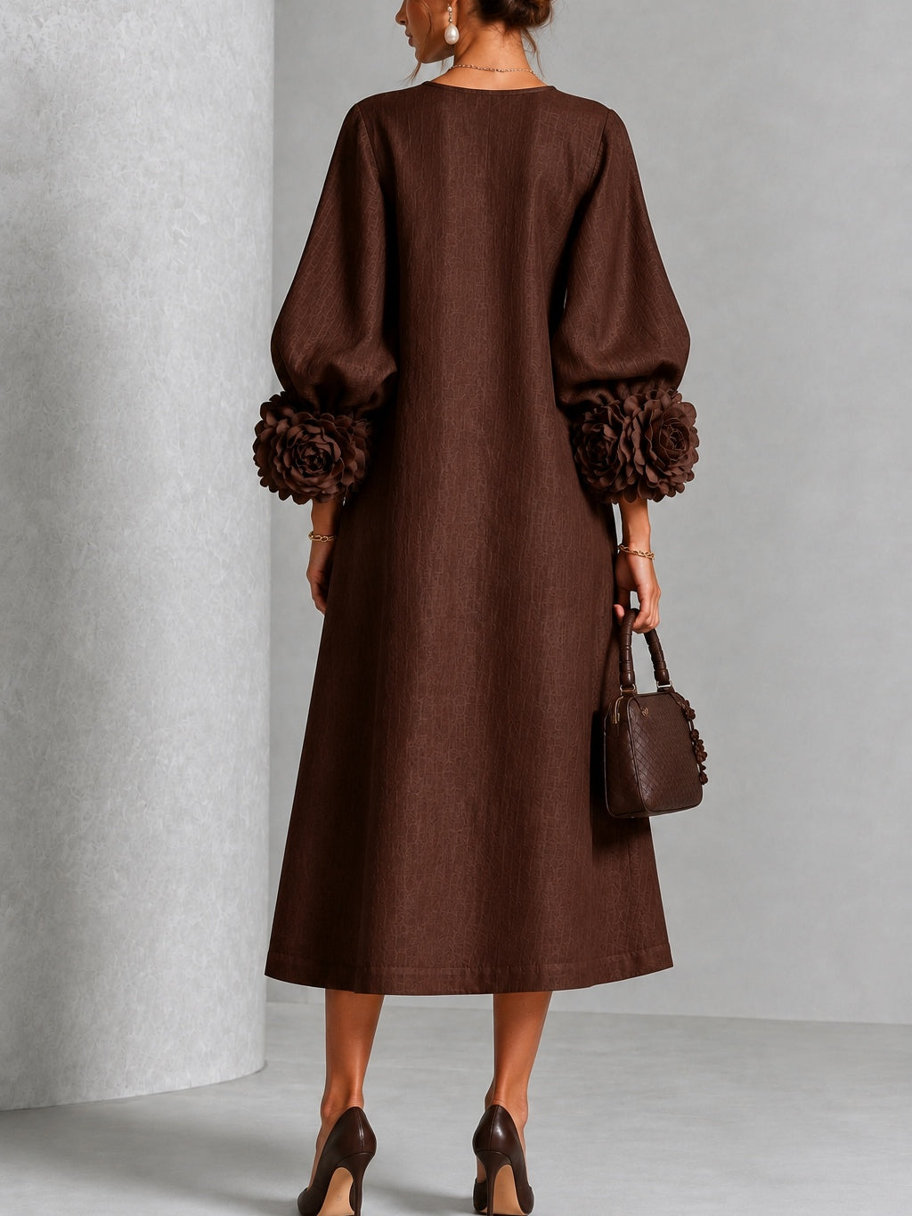 Miriam | Women's Rosette Cuff Button-Front Midi Dress