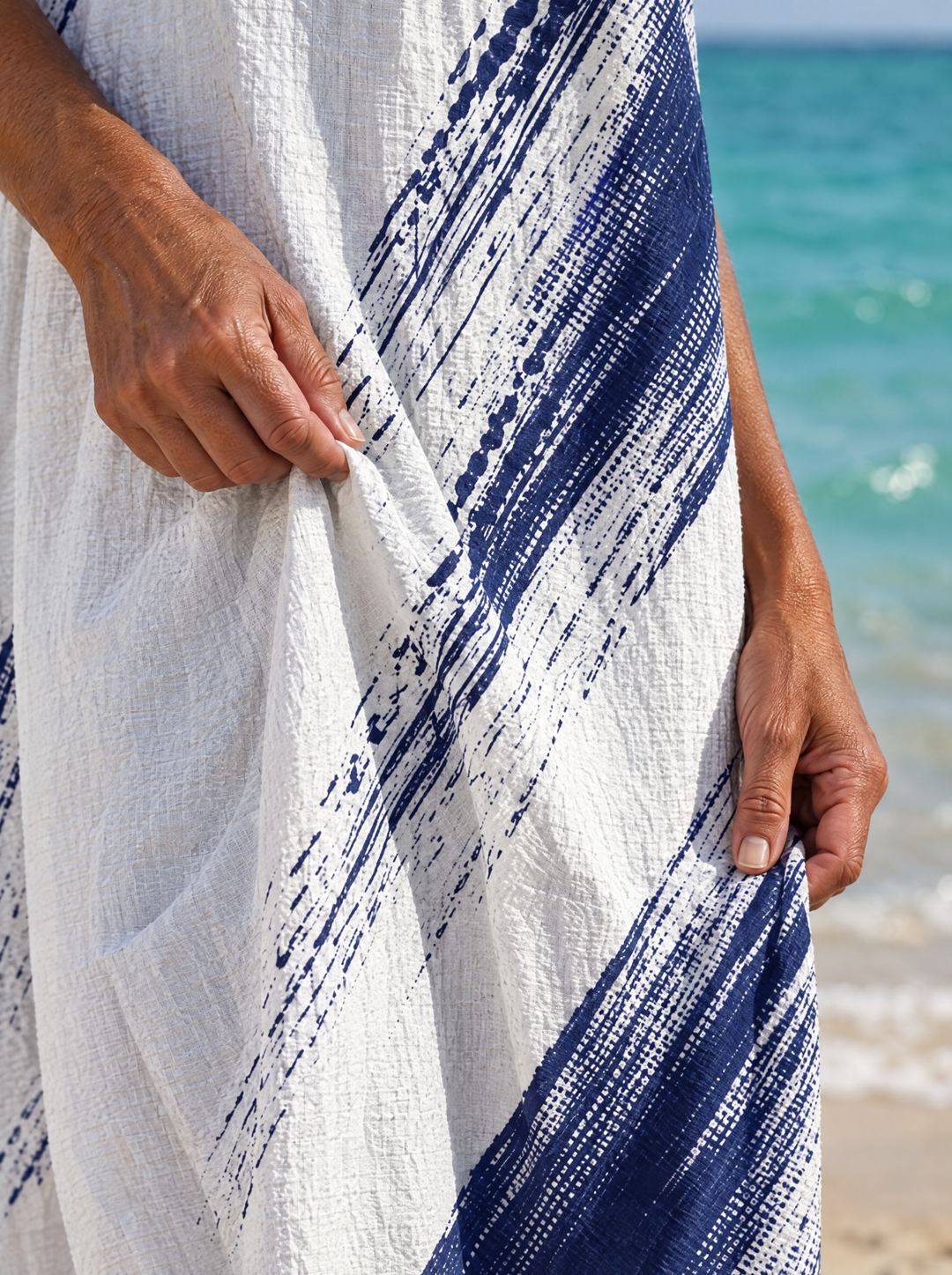 Miriam | Women's Indigo Brushstroke Print Midi Dress