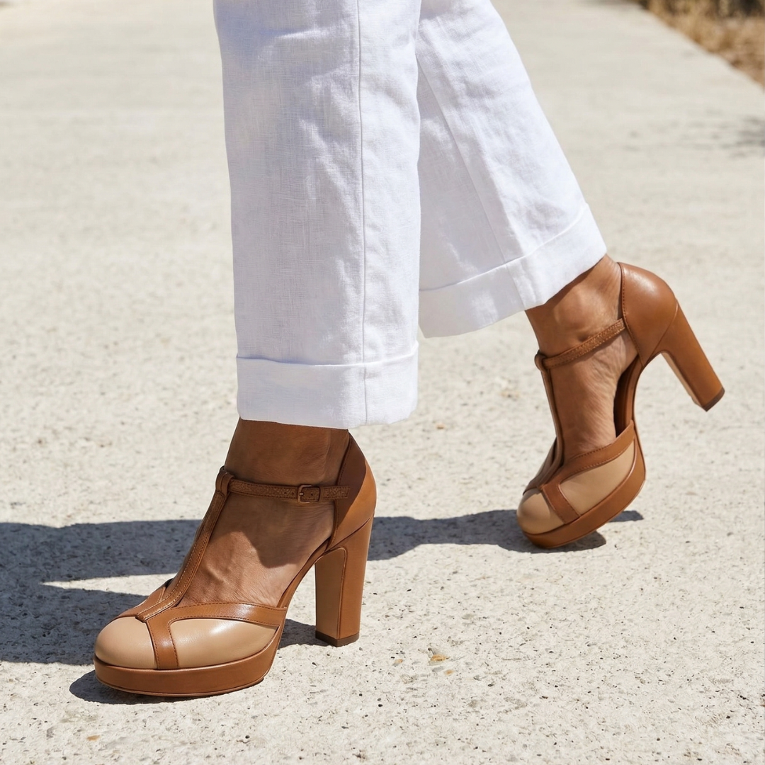 Moira | Women’s T-Strap Platform Pumps with Block Heel