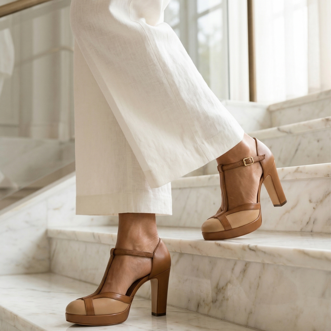 Moira | Women’s T-Strap Platform Pumps with Block Heel