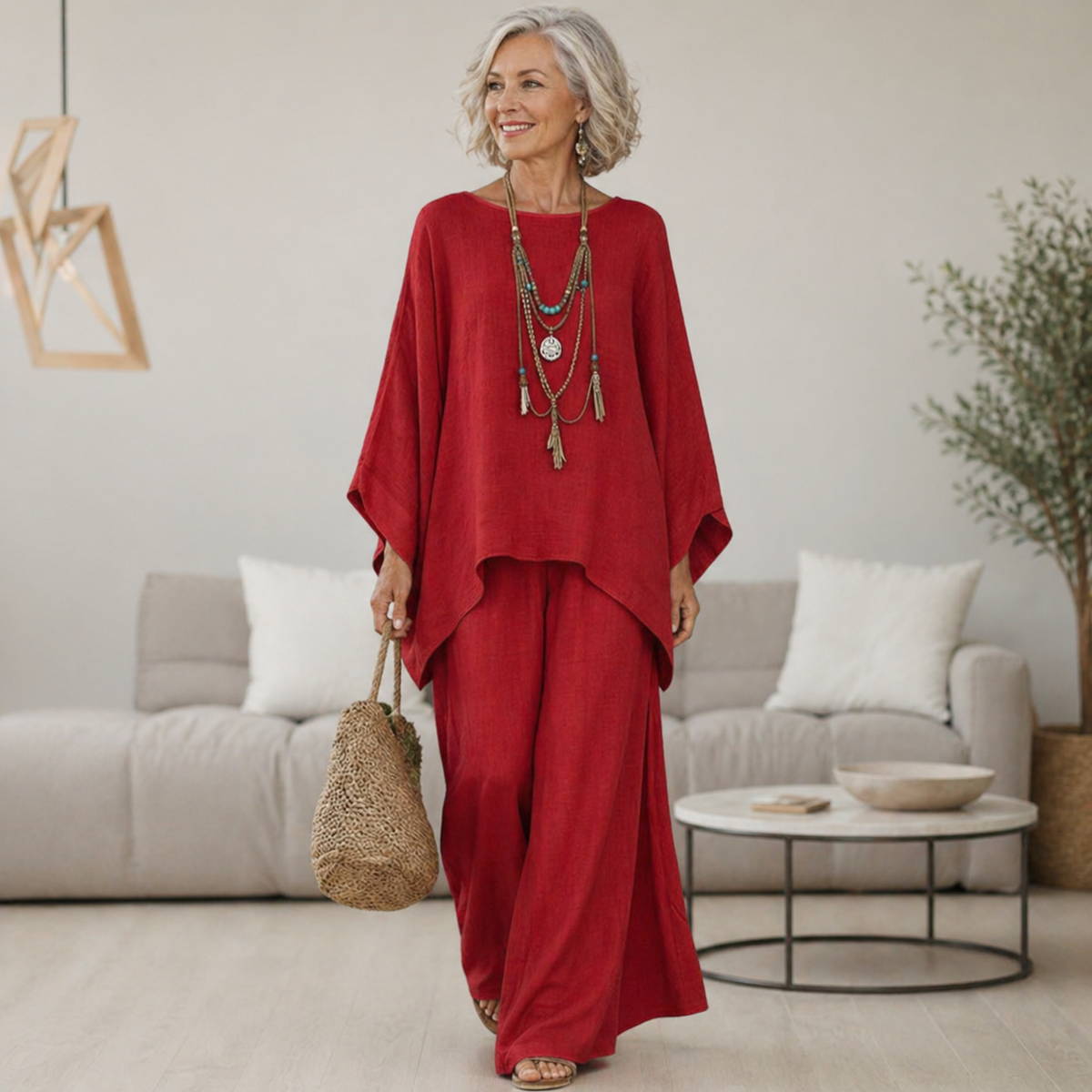 Monica | Women's Two-Piece Batwing Top and Wide-Leg Pants Set