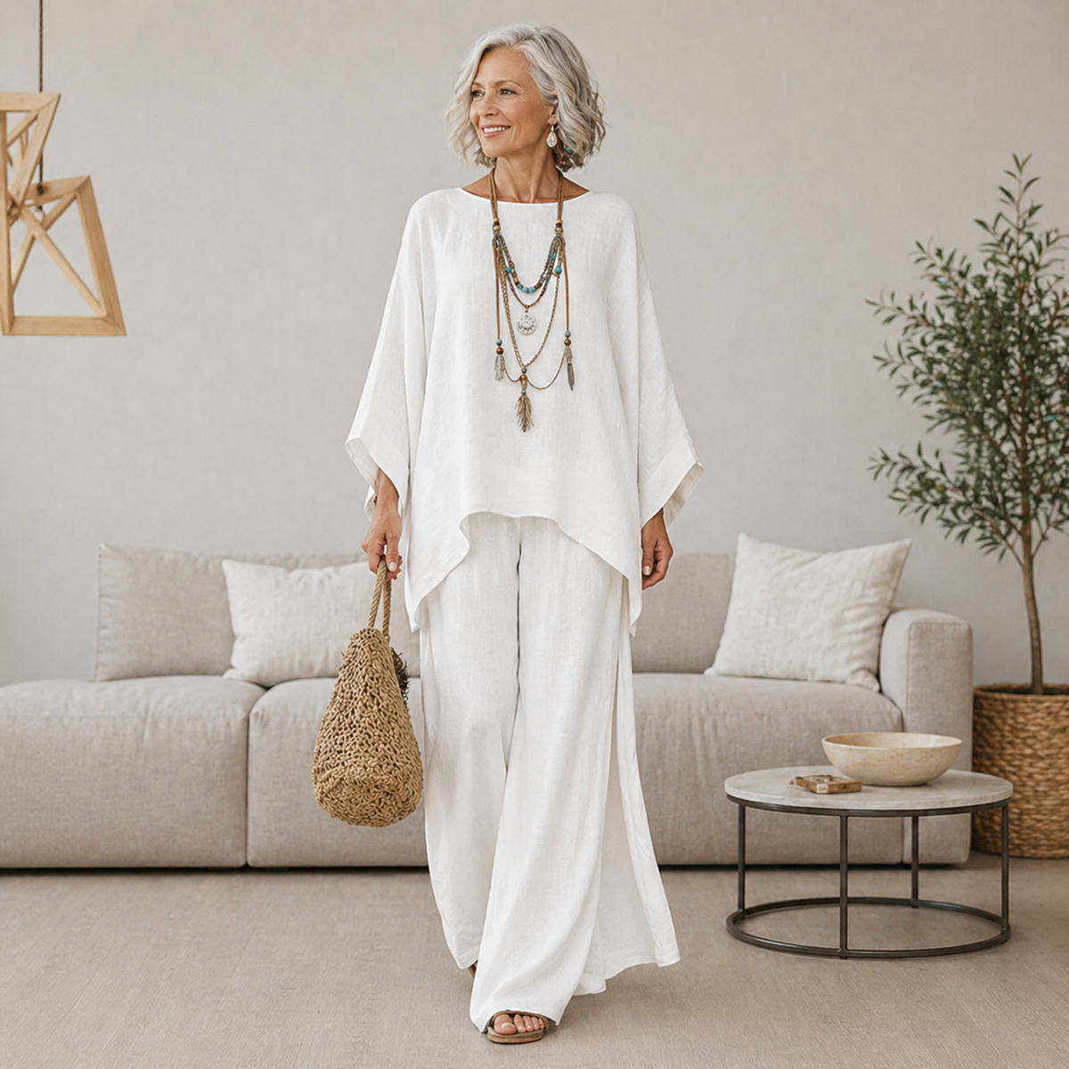 Monica | Women's Two-Piece Batwing Top and Wide-Leg Pants Set