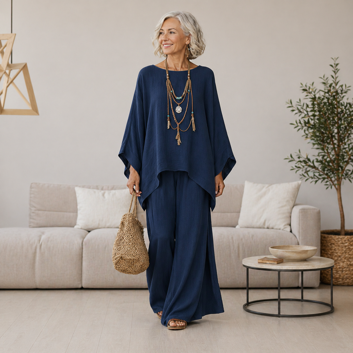 Monica | Women's Two-Piece Batwing Top and Wide-Leg Pants Set
