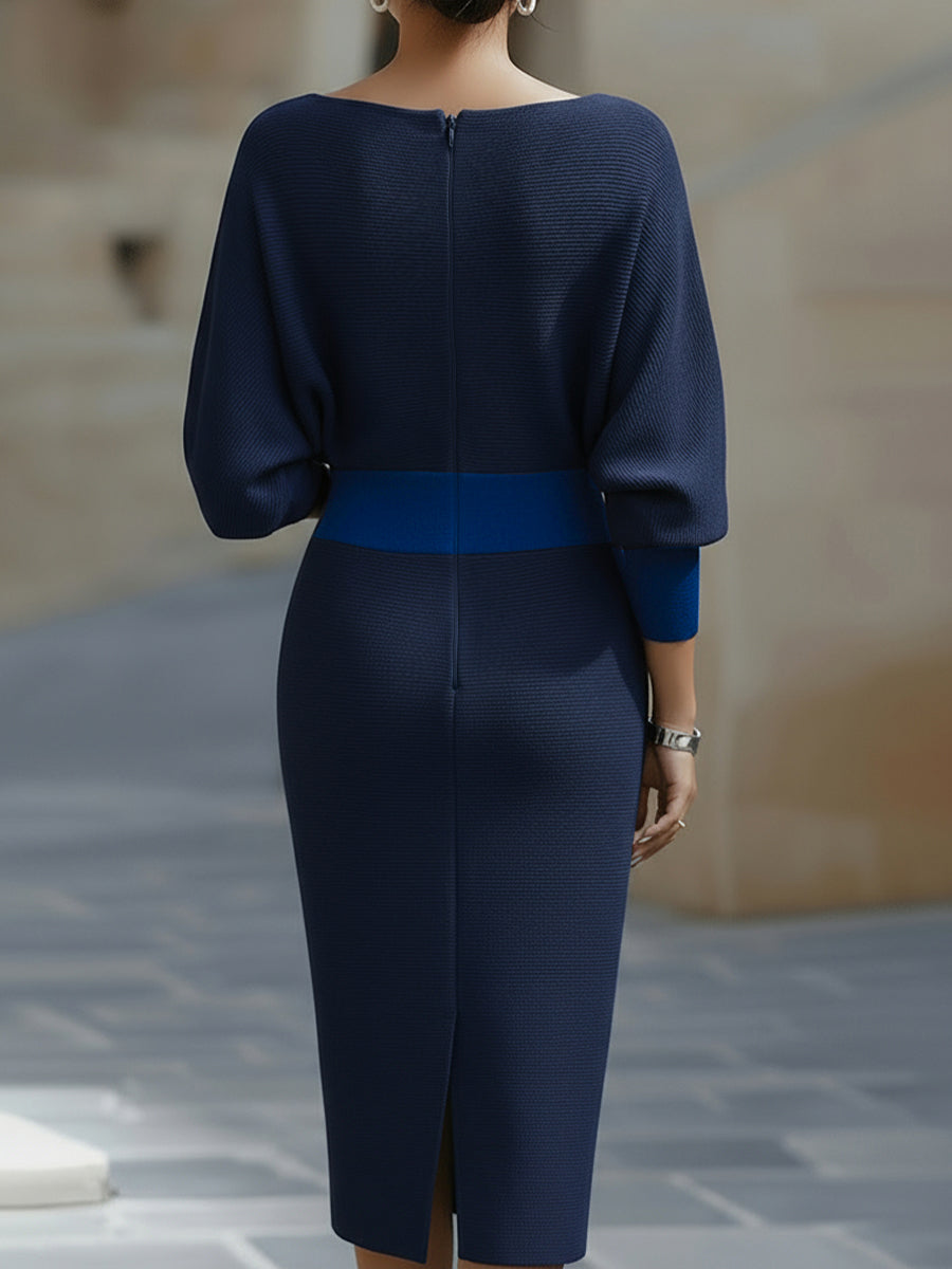 Morgan | Women's Round-Neck Midi Dress with Batwing Sleeves