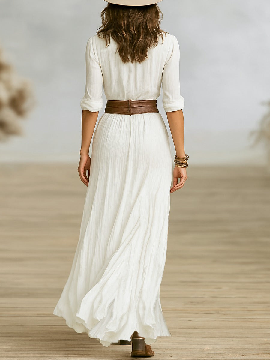 Nadia | Belted Pleated Maxi Dress
