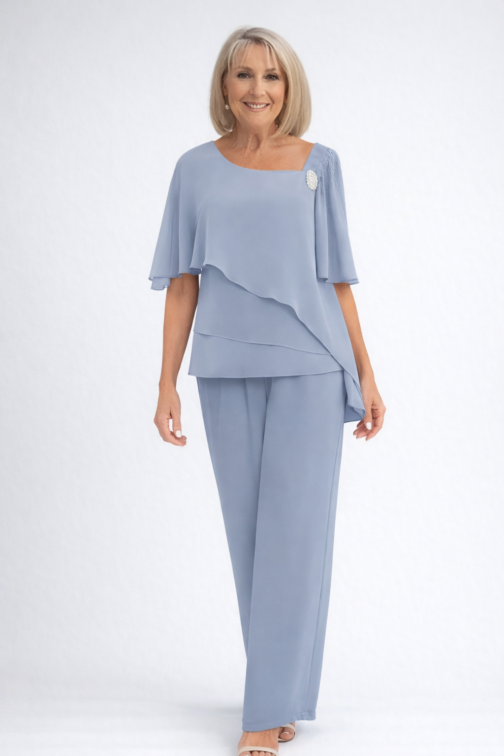 Naomi | Women's Asymmetric Layered Top and Wide-Leg Pants Set