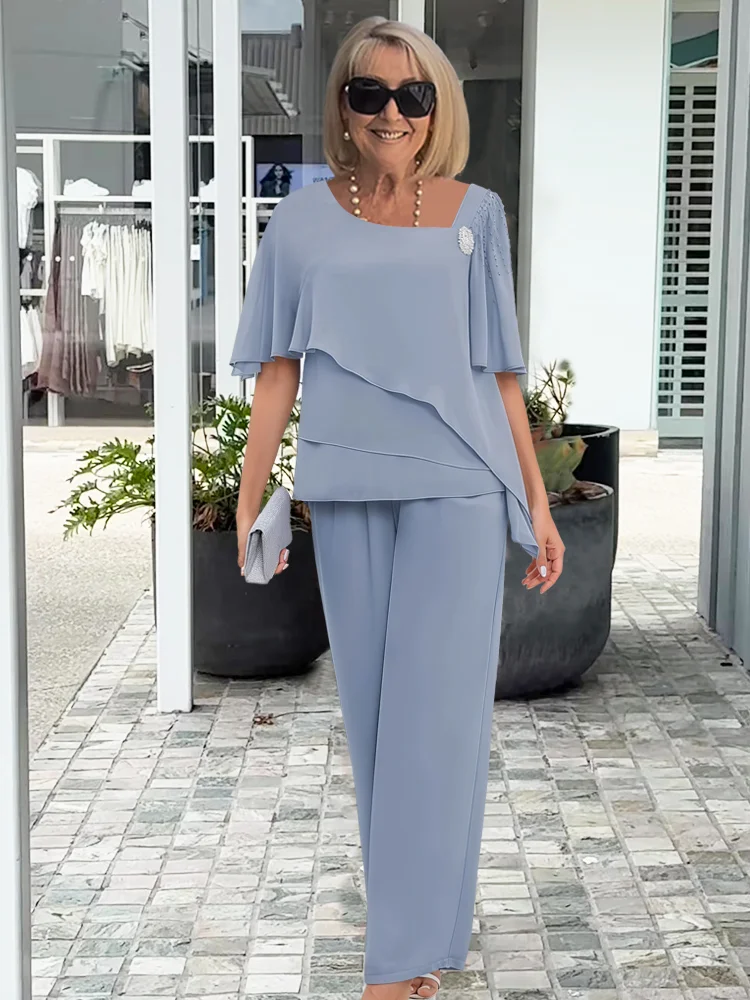 Naomi | Women's Asymmetric Layered Top and Wide-Leg Pants Set