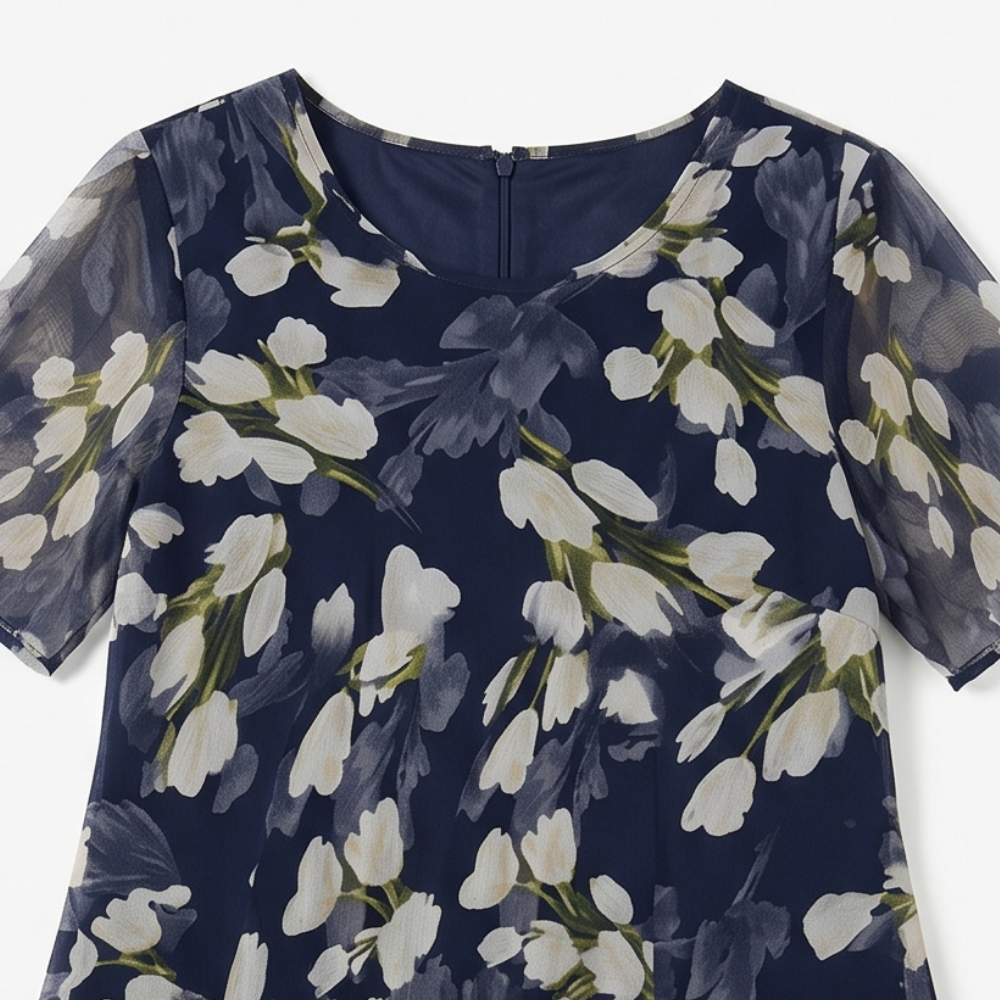 Naomi | Women's Navy Blue Floral A-Line Midi Dress
