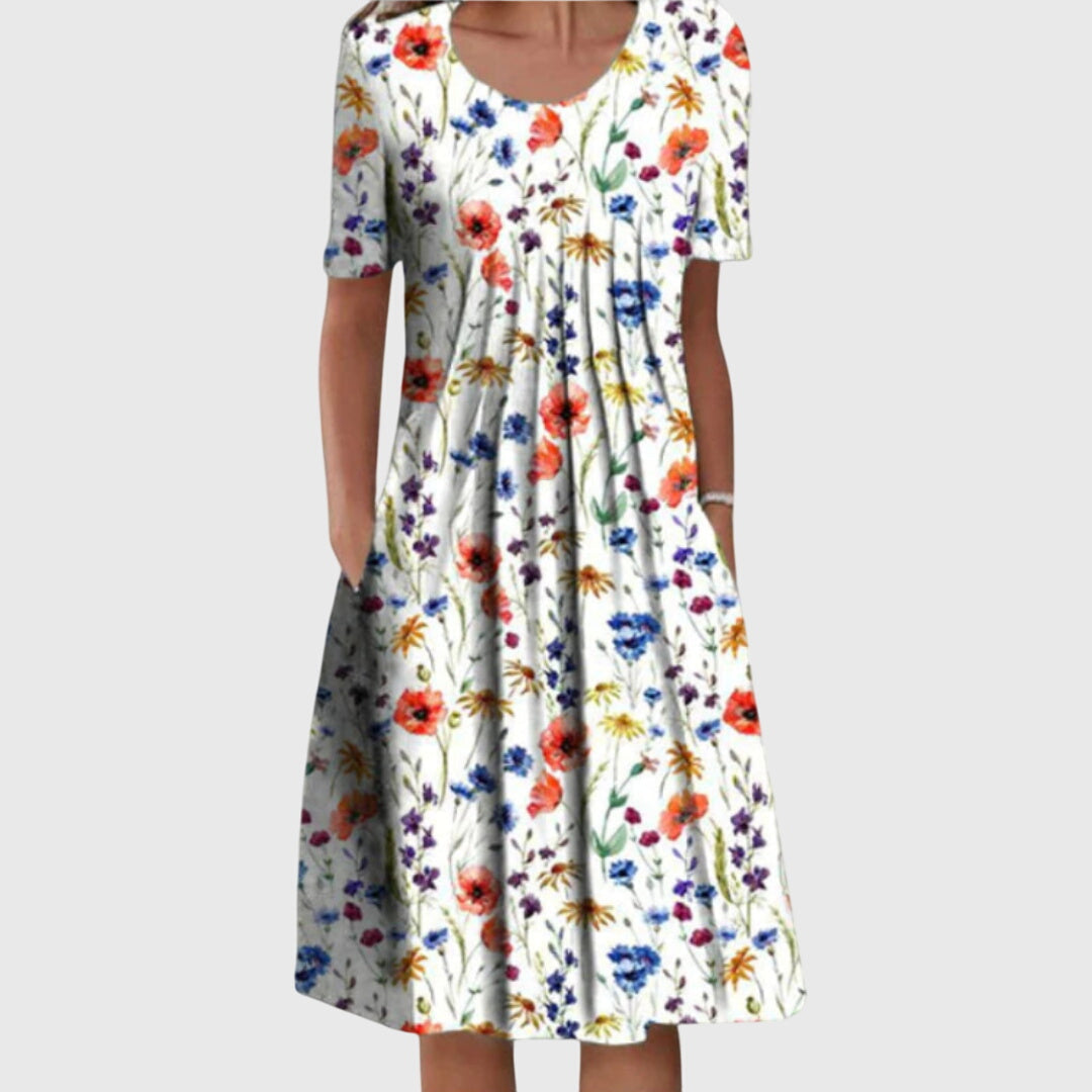 Natalie | Women's Printed Round-Neck Dress with Layered Silhouette