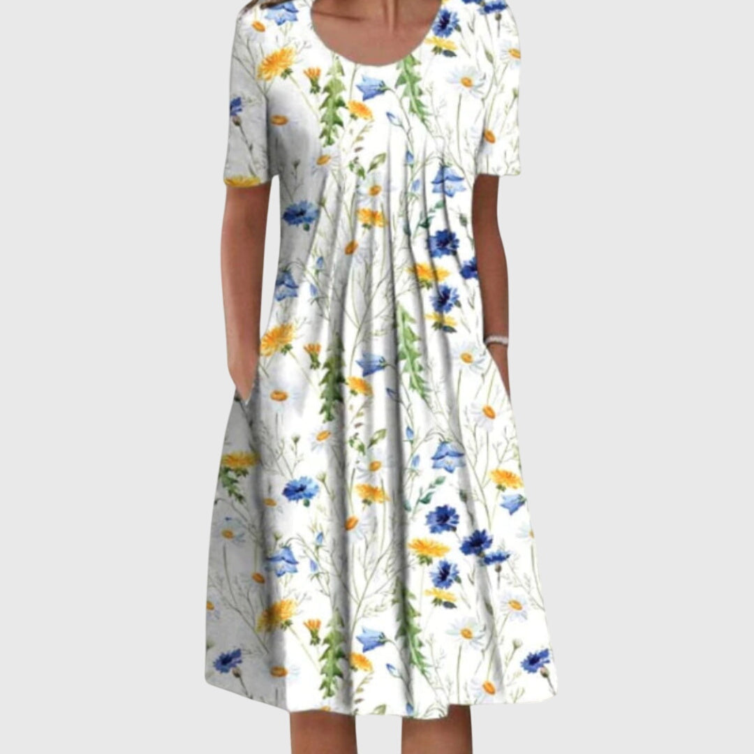 Natalie | Women's Printed Round-Neck Dress with Layered Silhouette