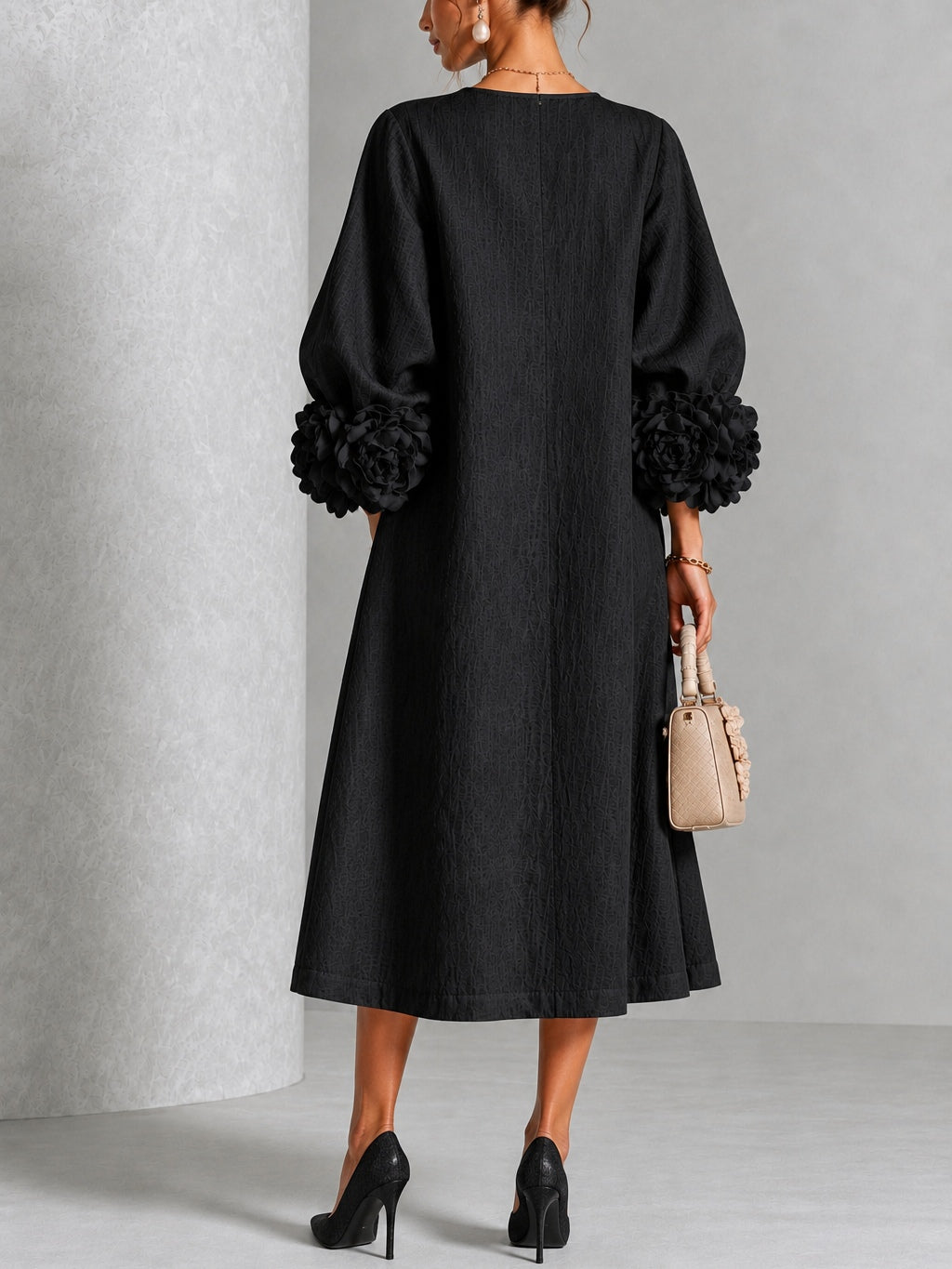 Natalie | Women's Button-Front Lantern Sleeve Midi Dress