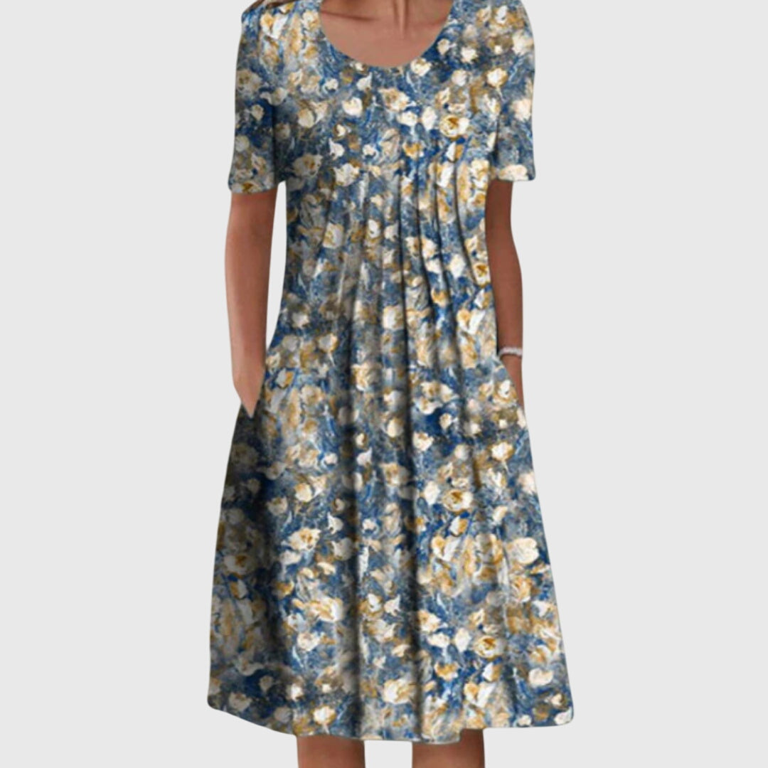 Natalie | Women's Printed Round-Neck Dress with Layered Silhouette