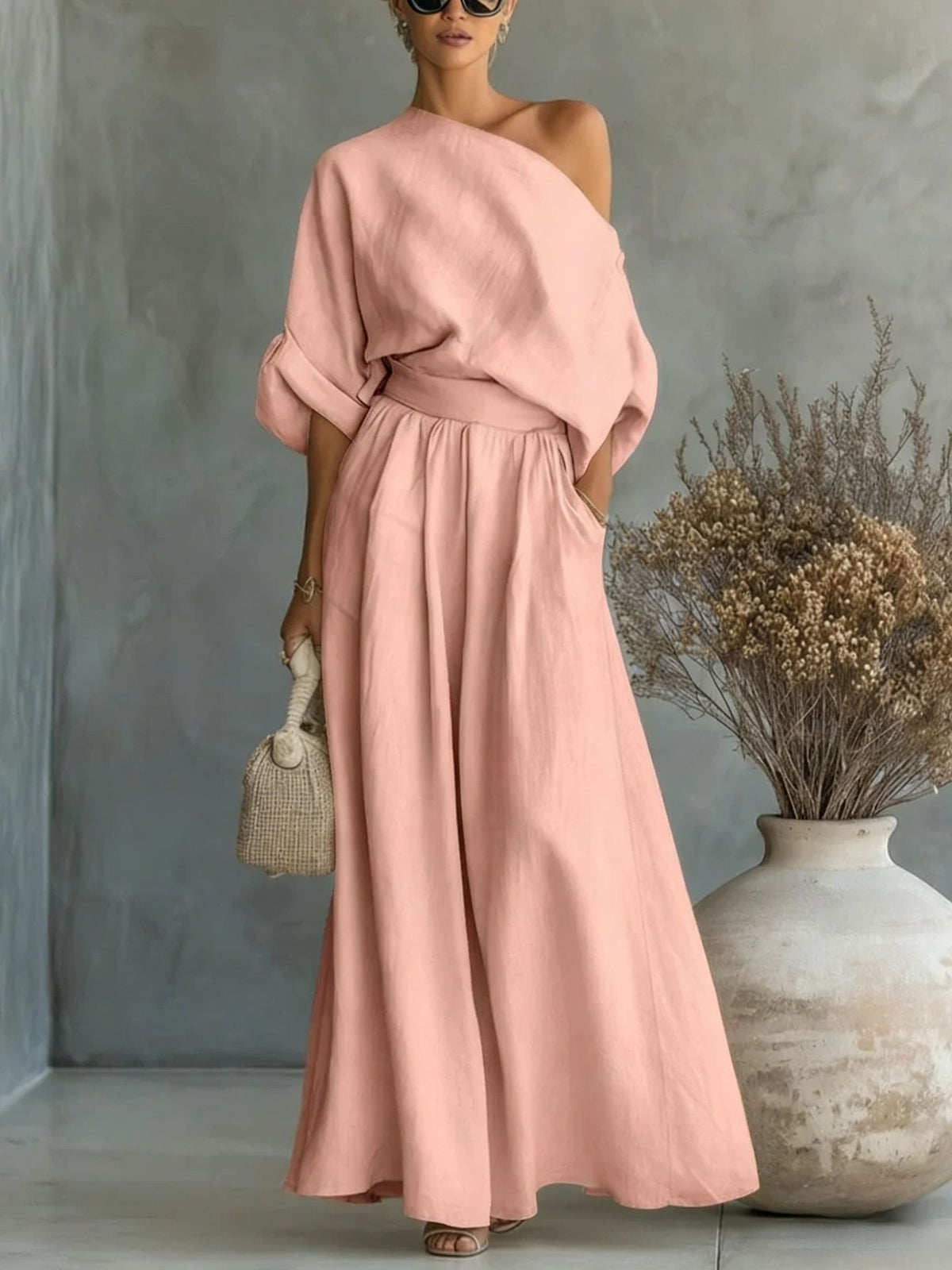 Noelia | One-Shoulder Maxi Skirt Set