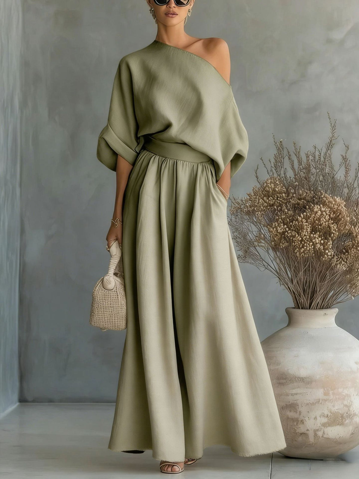 Noelia | One-Shoulder Maxi Skirt Set
