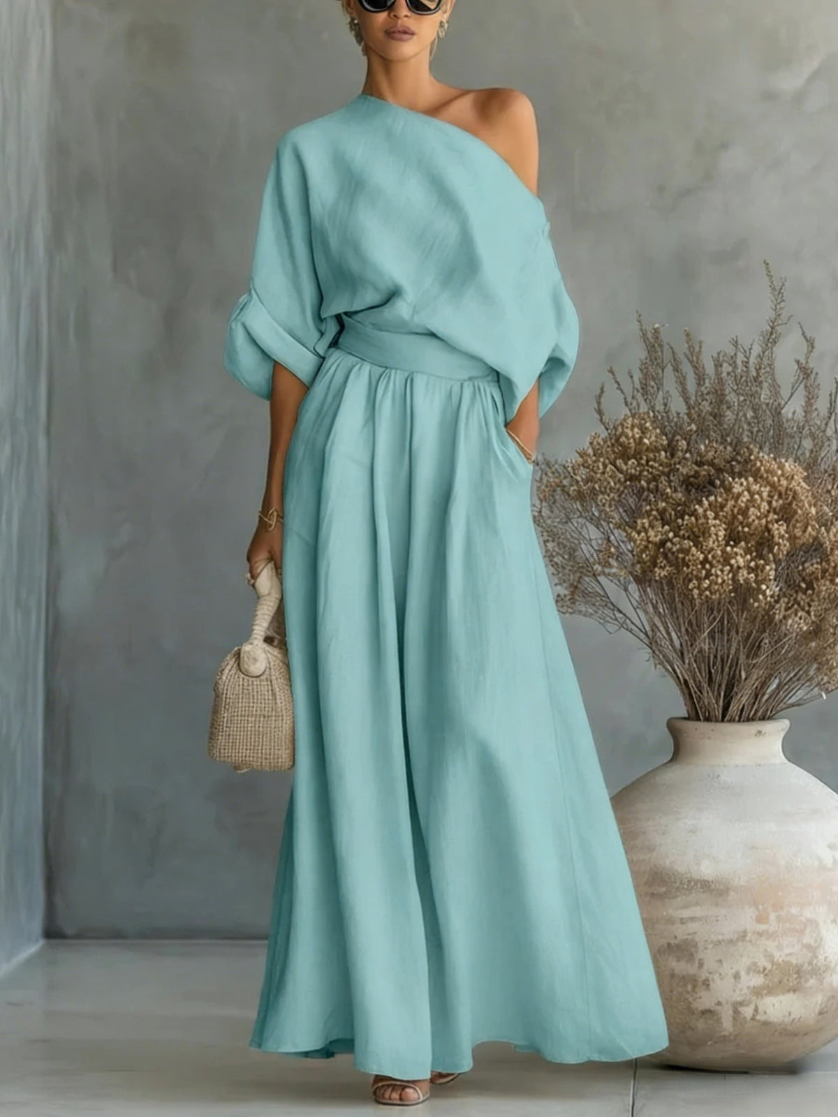 Noelia | One-Shoulder Maxi Skirt Set