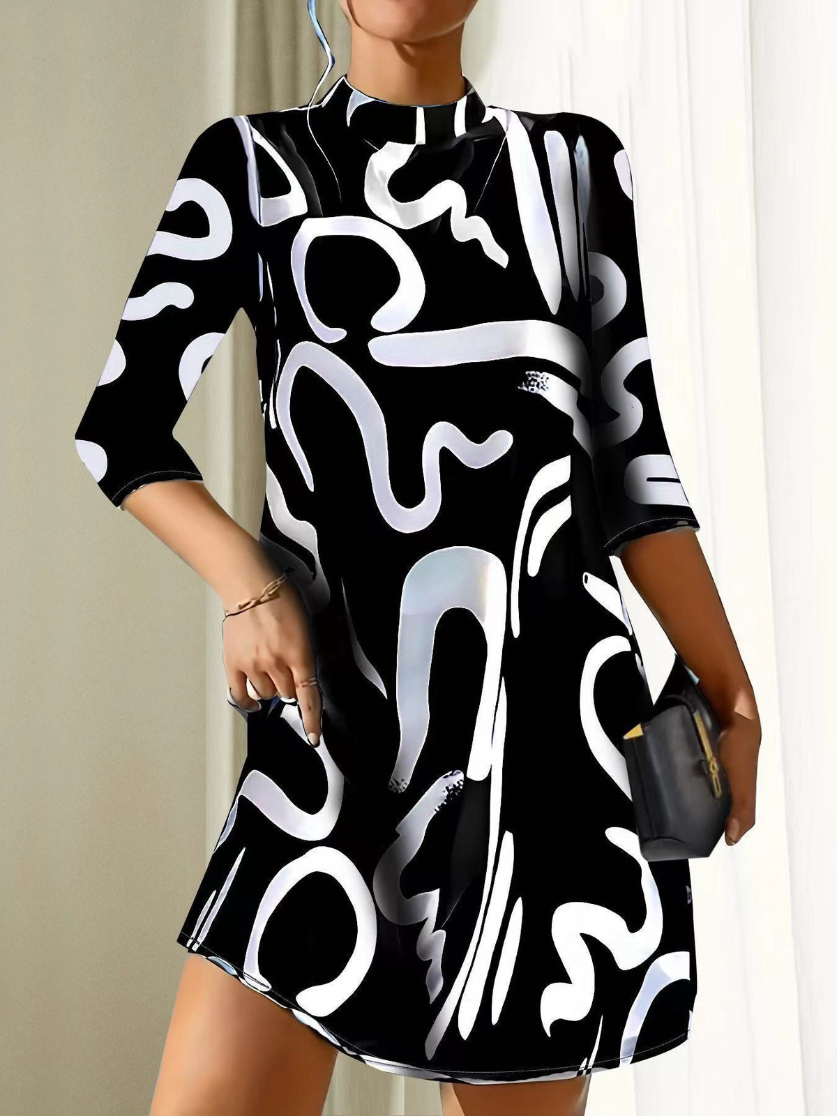 Nora | Women's Round Neck 3/4 Sleeve Mini Dress