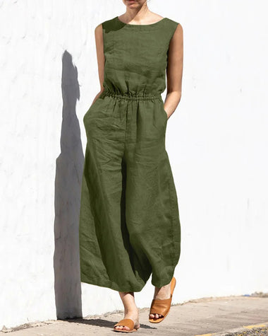Olive | Women's Sleeveless Wide-Leg Jumpsuit