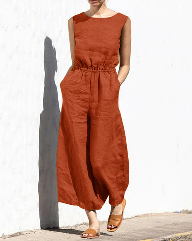 Olive | Women's Sleeveless Wide-Leg Jumpsuit