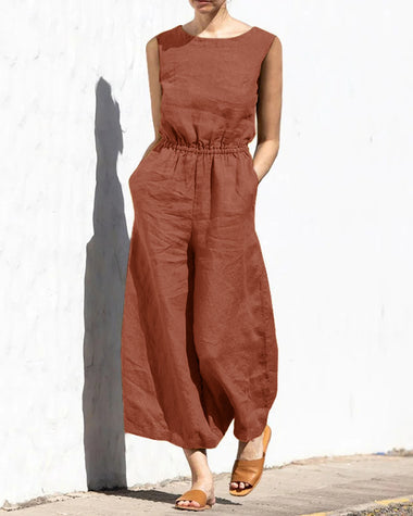 Olive | Women's Sleeveless Wide-Leg Jumpsuit