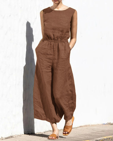 Olive | Women's Sleeveless Wide-Leg Jumpsuit