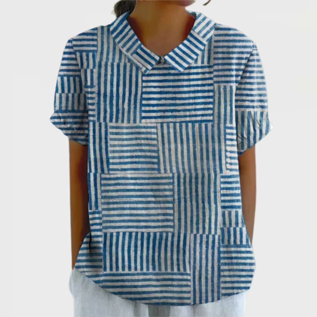 Marie | Women’s Blue and White Striped Patchwork Shirt