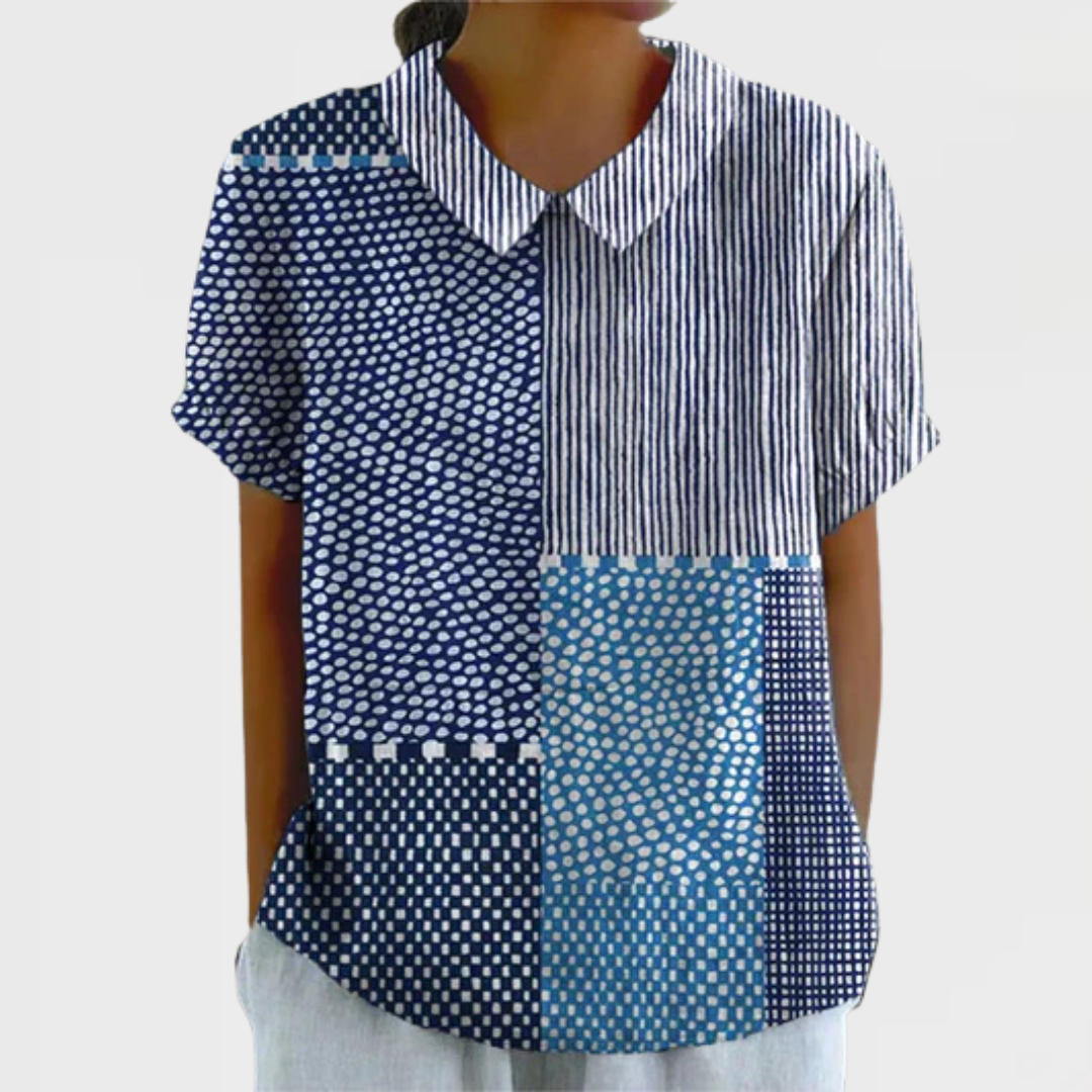 Briony | Women’s Navy and Blue Patchwork Print Shirt