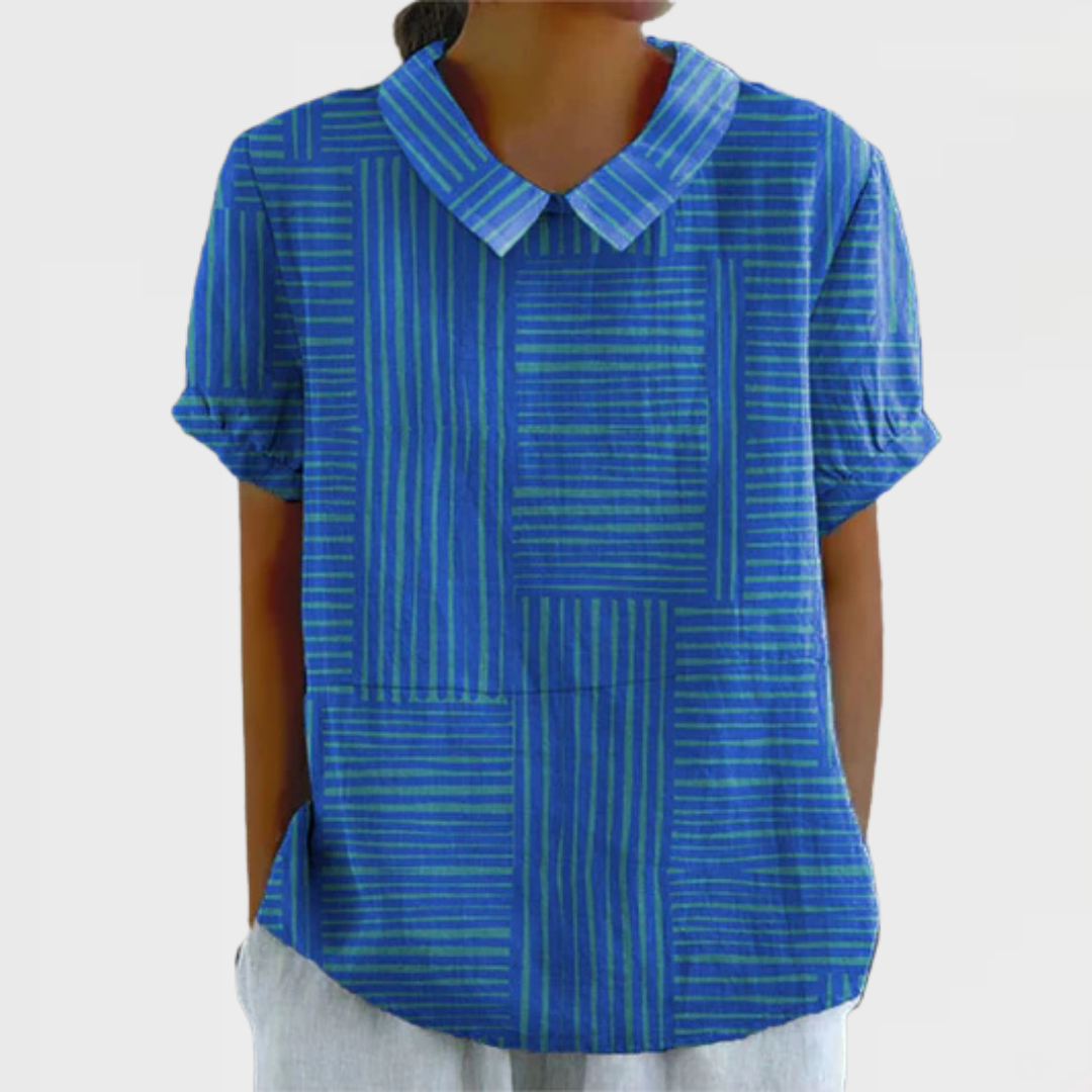 Elowen | Women’s Blue and Green Geometric Striped Shirt