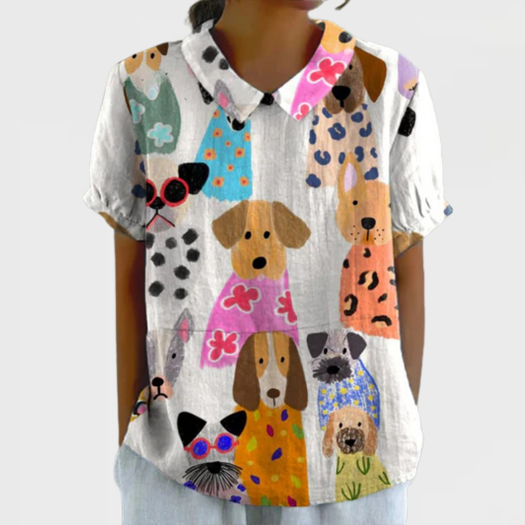 Tamsin | Women’s Colourful Dog Print Shirt